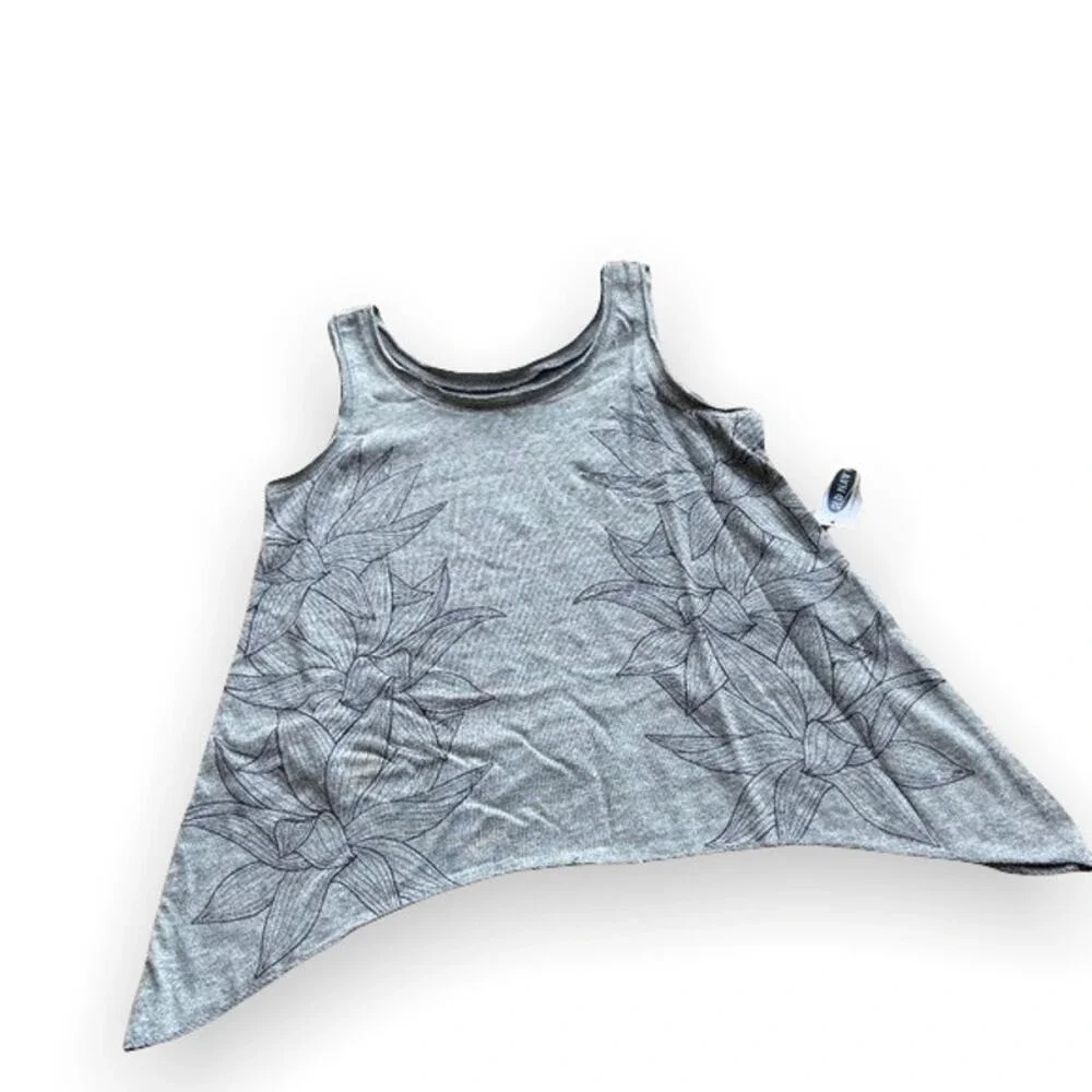 Old Navy Girls Tank Top Size 5 Gray Black Leaves Floral Dark Charcoal Gray‎ NEW
